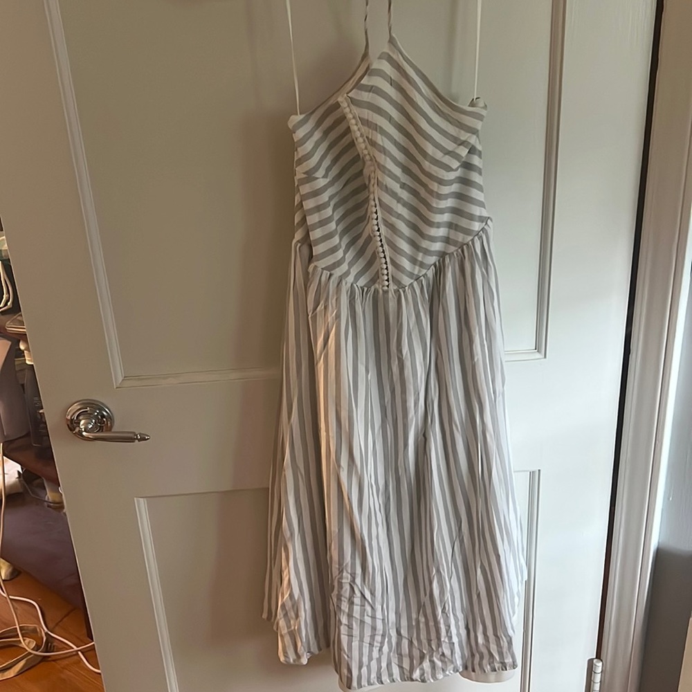 gray striped halter sundress